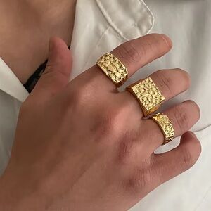 Chic Gold Textured Ring Trio